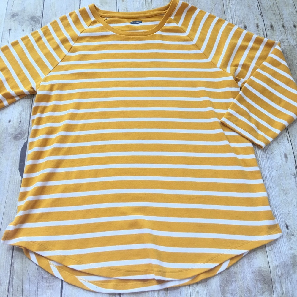 Old Navy Yellow and White Striped Short Sleeve Tee